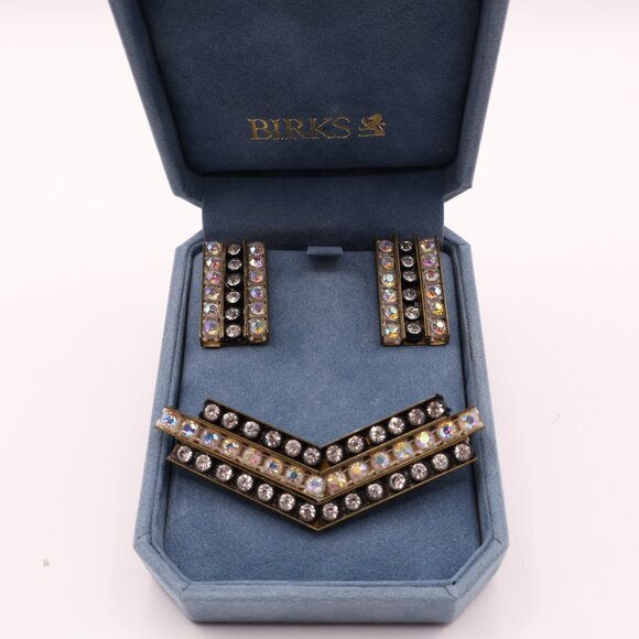MCM Rhinestone Encrusted Brass Earrings & Brooch - Picture 1 of 8